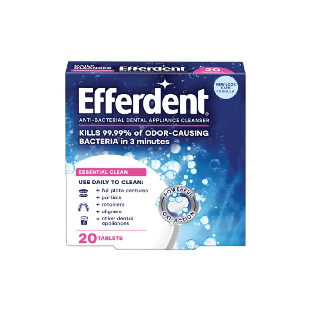 Efferdent denture cleanser tablets kill odor-causing germs, dissolve stains, reduce plaque, and freshen with extra minty flavor.