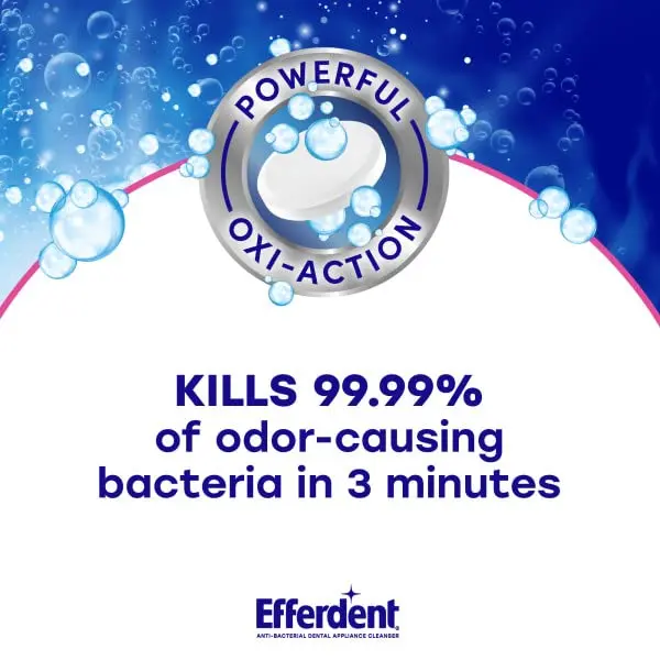 Efferdent denture cleanser tablets kill odor-causing germs, dissolve stains, reduce plaque, and freshen with extra minty flavor.