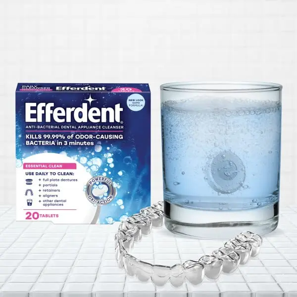 Efferdent denture cleanser tablets kill odor-causing germs, dissolve stains, reduce plaque, and freshen with extra minty flavor.