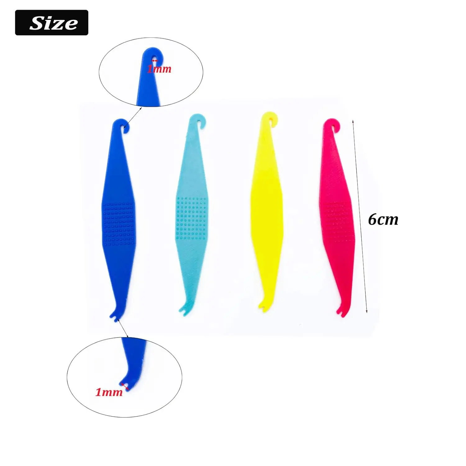 This image shows multi-colored disposable plastic orthodontic elastic placers designed to easily fit and remove rubber bands on braces.