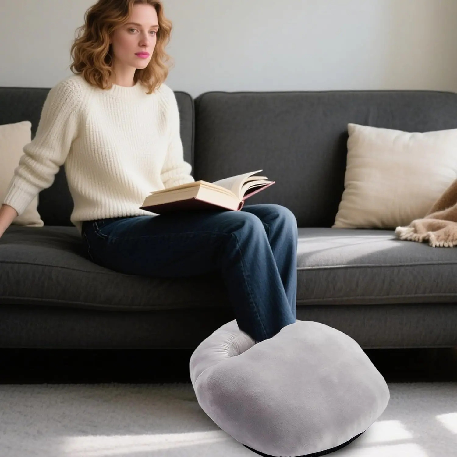 This electric foot warmer heating pad provides safe and consistent warmth for under desk use in home offices and relaxation zones, featuring smart temperature control, overheat protection, and a washable liner.