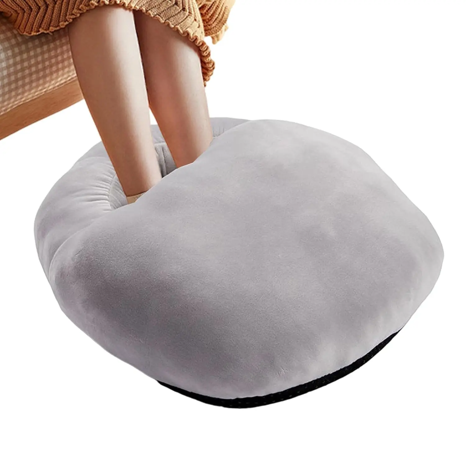 The electric foot warmer provides cozy, consistent warmth for cold feet at home or in the office, featuring a removable liner for easy cleaning and ergonomic relaxation.