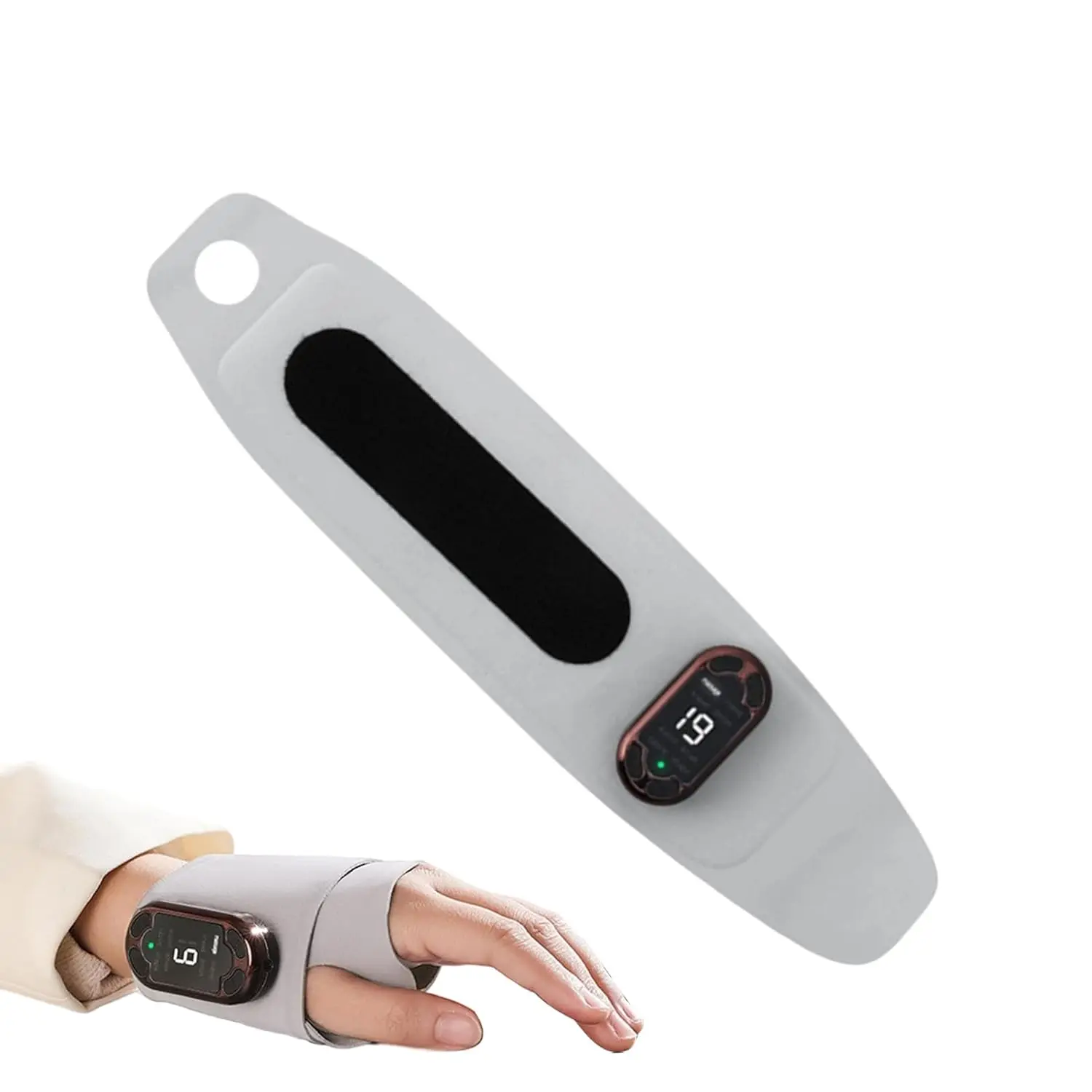 The electric hand massager offers eight modes and adjustable intensity for personalized wrist discomfort relief and relaxation, featuring a rapid heat care system to enhance blood flow and all-day wear comfort.