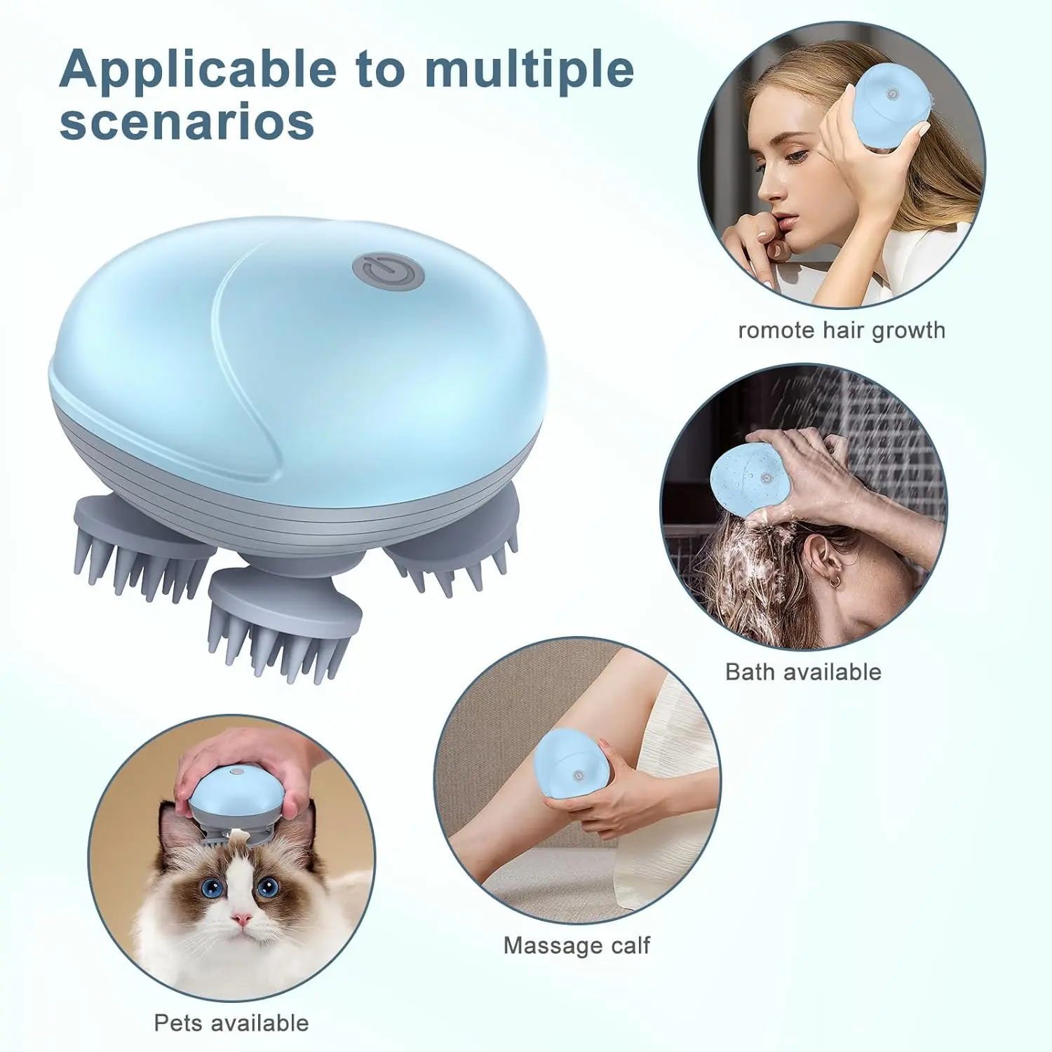 This electric pet massager helps relieve muscle tension in cats and dogs with its four rotating massage heads and three adjustable modes, promoting relaxation and bonding.