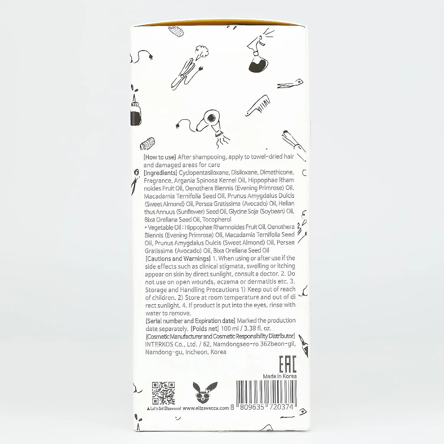 Elizavecca CER-100 hair oil, a leave-in K-beauty hair treatment by Elizavecca, designed for dry hair.