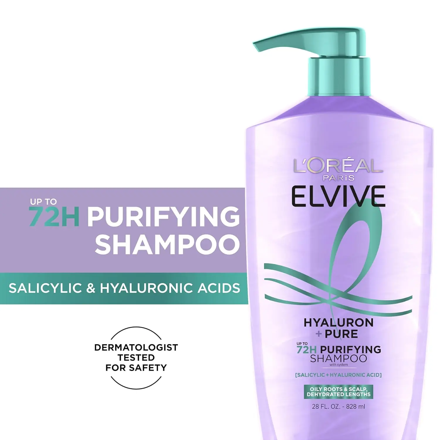 L'Oreal Paris Elvive Hyaluron + Pure shampoo and conditioner set clarifies and rehydrates hair with salicylic and hyaluronic acid for purified roots and hydrated lengths.