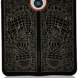Portable EMS foot massager mat with USB charging and 9 intensity levels for bioelectric massage and leg reshaping.