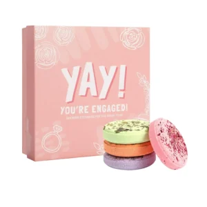 Aromatherapy shower steamers engagement gift set for women, including eucalyptus, orange blossom, lavender chamomile, rose, and cherry blossom scents, perfect for a relaxing at-home spa experience.
