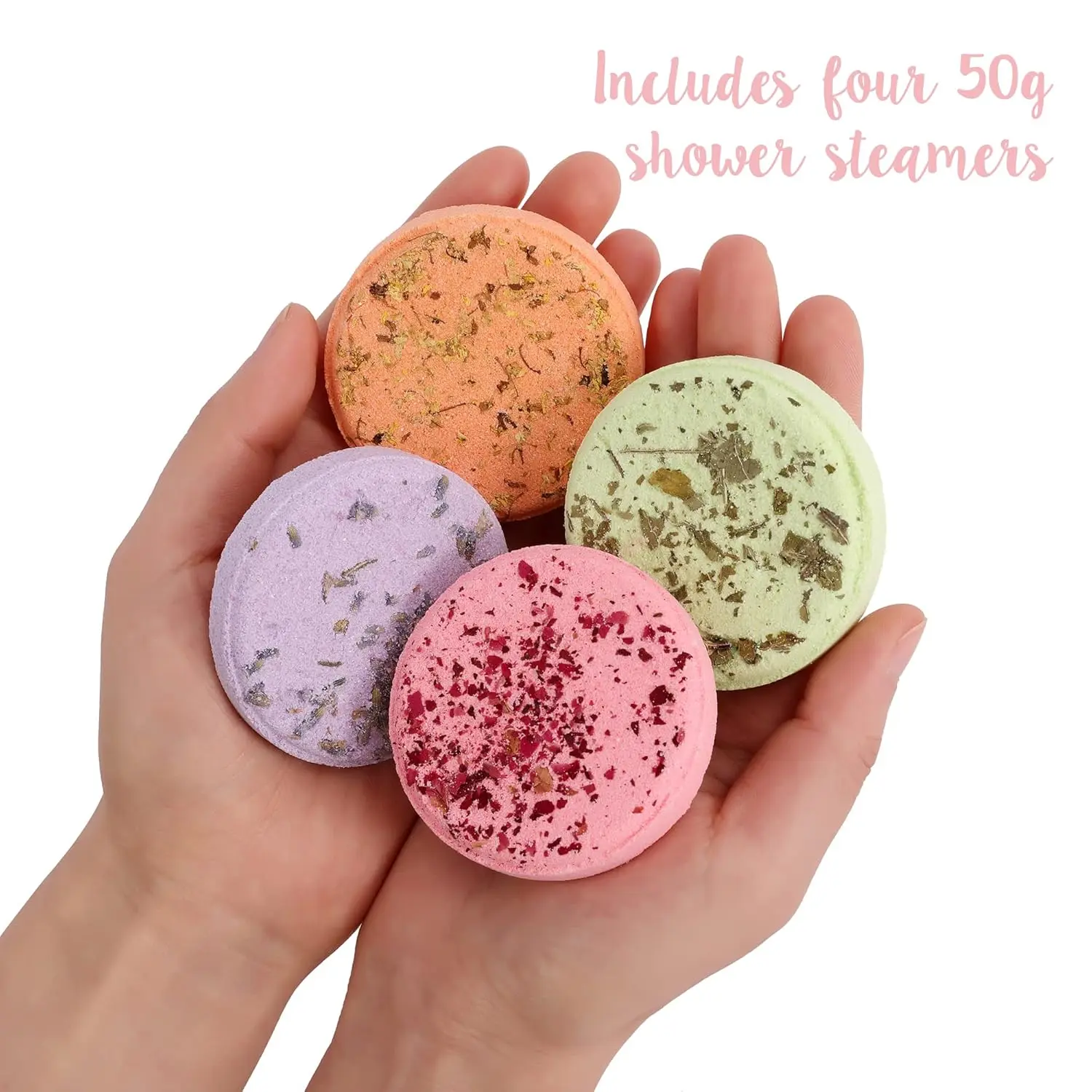 Aromatherapy shower steamers engagement gift set for women, including eucalyptus, orange blossom, lavender chamomile, rose, and cherry blossom scents, perfect for a relaxing at-home spa experience.