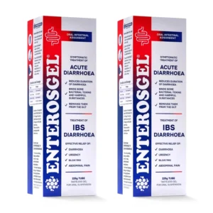 Two tubes of ENTEROSGEL toxin binding gel for total body detox and gut health, helping to prevent allergic reactions, traveler's diarrhea, and reduce liver and kidney toxic load.