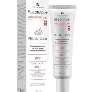 Seboradin enzyme scalp scrub with fruit acids gently exfoliates, cleanses, and refreshes the scalp, promoting healthy hair growth.