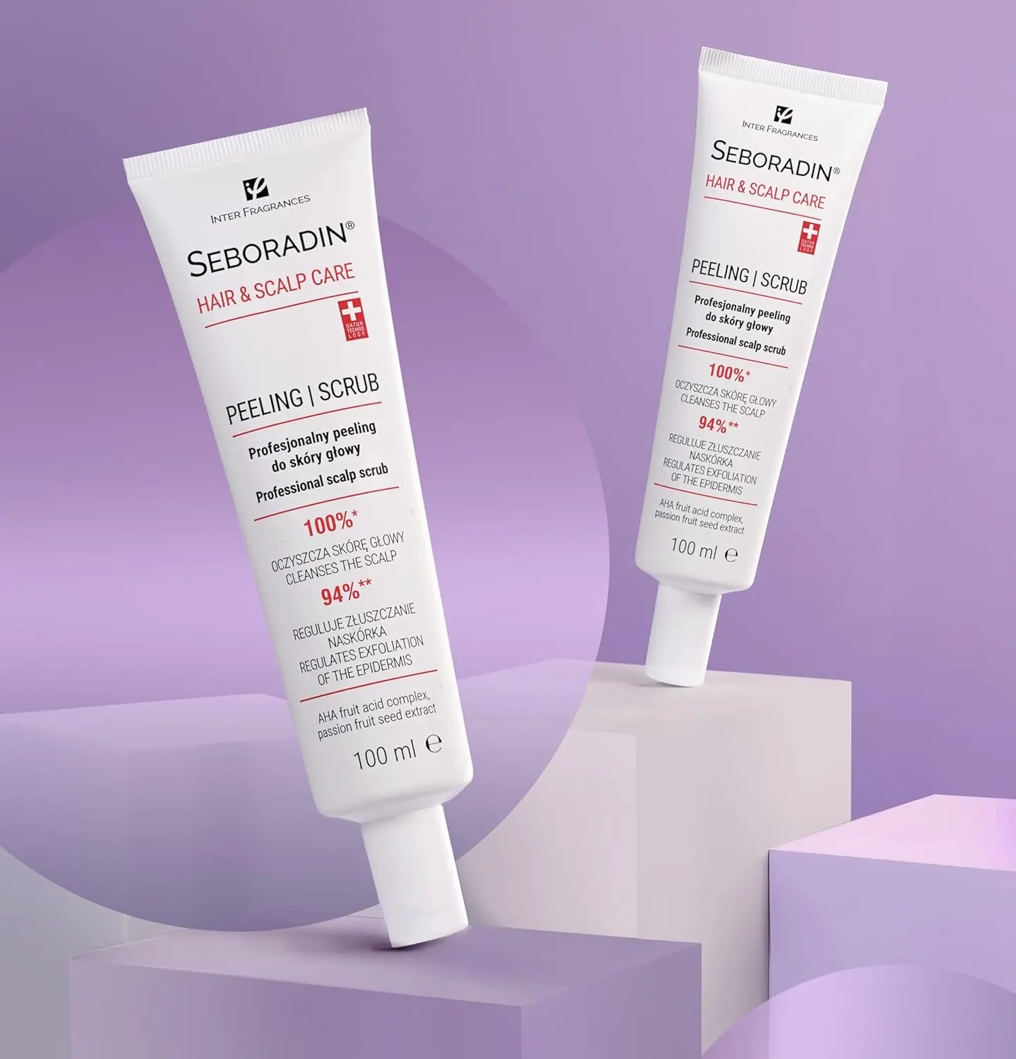 Seboradin enzyme scalp scrub with fruit acids gently exfoliates, cleanses, and refreshes the scalp, promoting healthy hair growth.