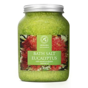 AROMATIKA Eucalyptus sea salt with natural essential oil for a relaxing and aromatic bath to help with stress relief, better sleep, and overall beauty and body care.