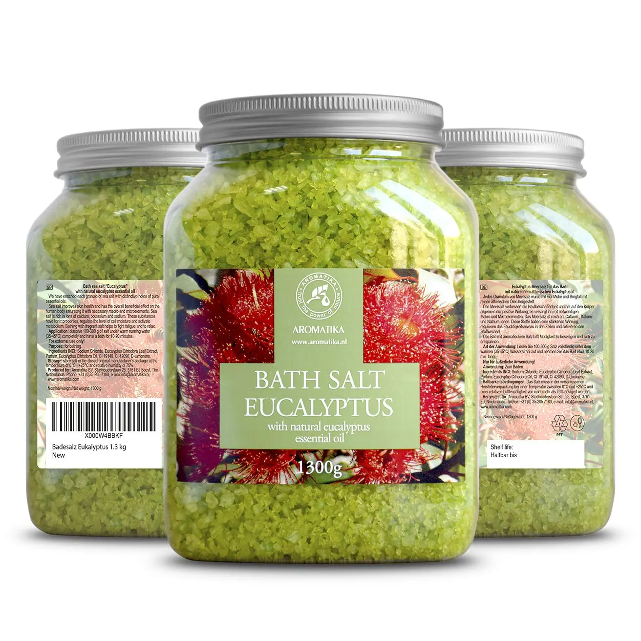 AROMATIKA Eucalyptus sea salt with natural essential oil for a relaxing and aromatic bath to help with stress relief, better sleep, and overall beauty and body care.