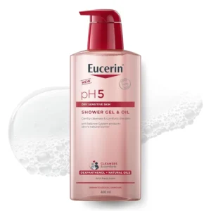 Eucerin pH5 shower gel gently cleanses and comforts dry, sensitive skin while protecting its natural barrier with Dexpanthenol and natural oils.