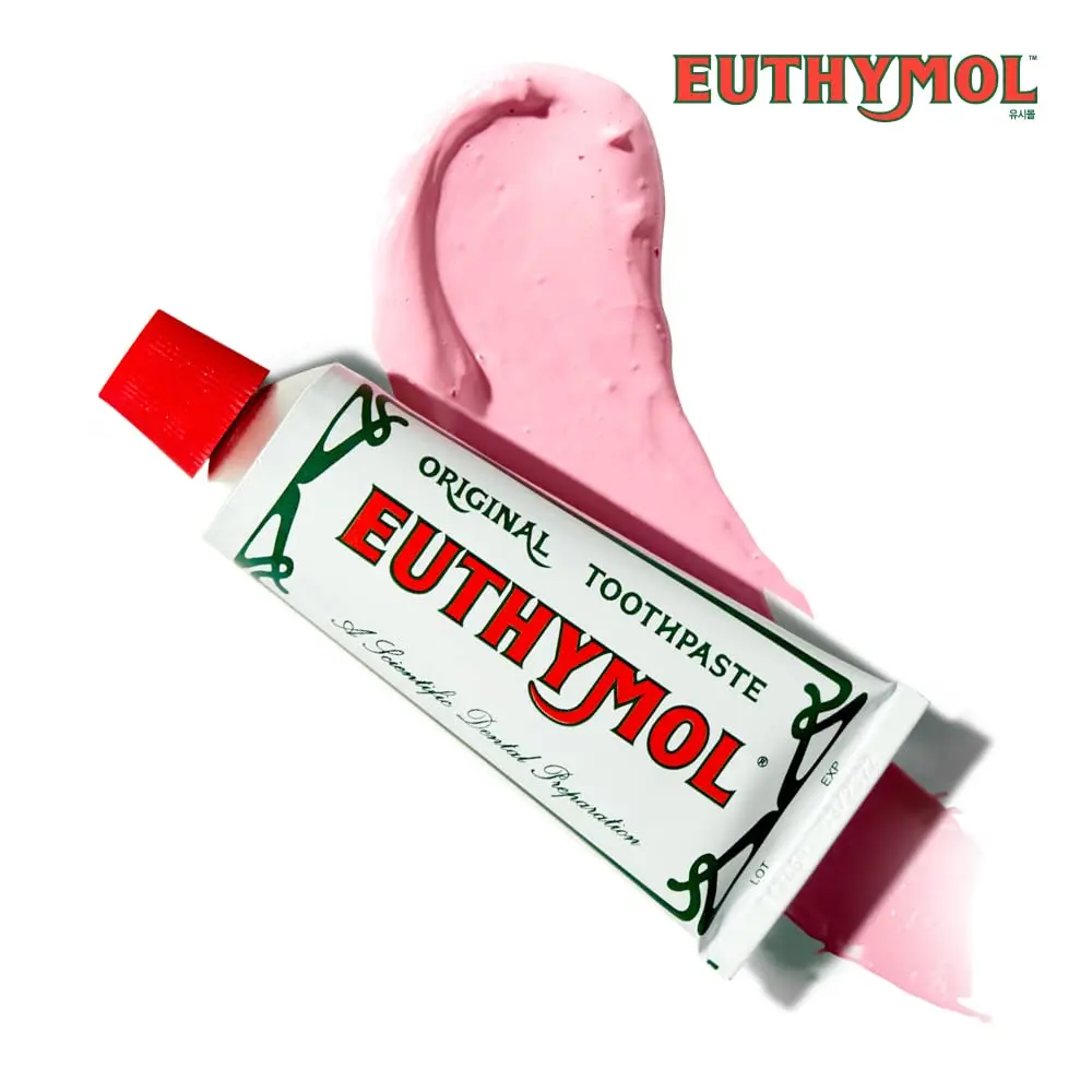 Two tubes of Euthymol Original Toothpaste, a fluoride-free, antibacterial toothpaste that protects against plaque and cavities for clean, healthy teeth and gums.