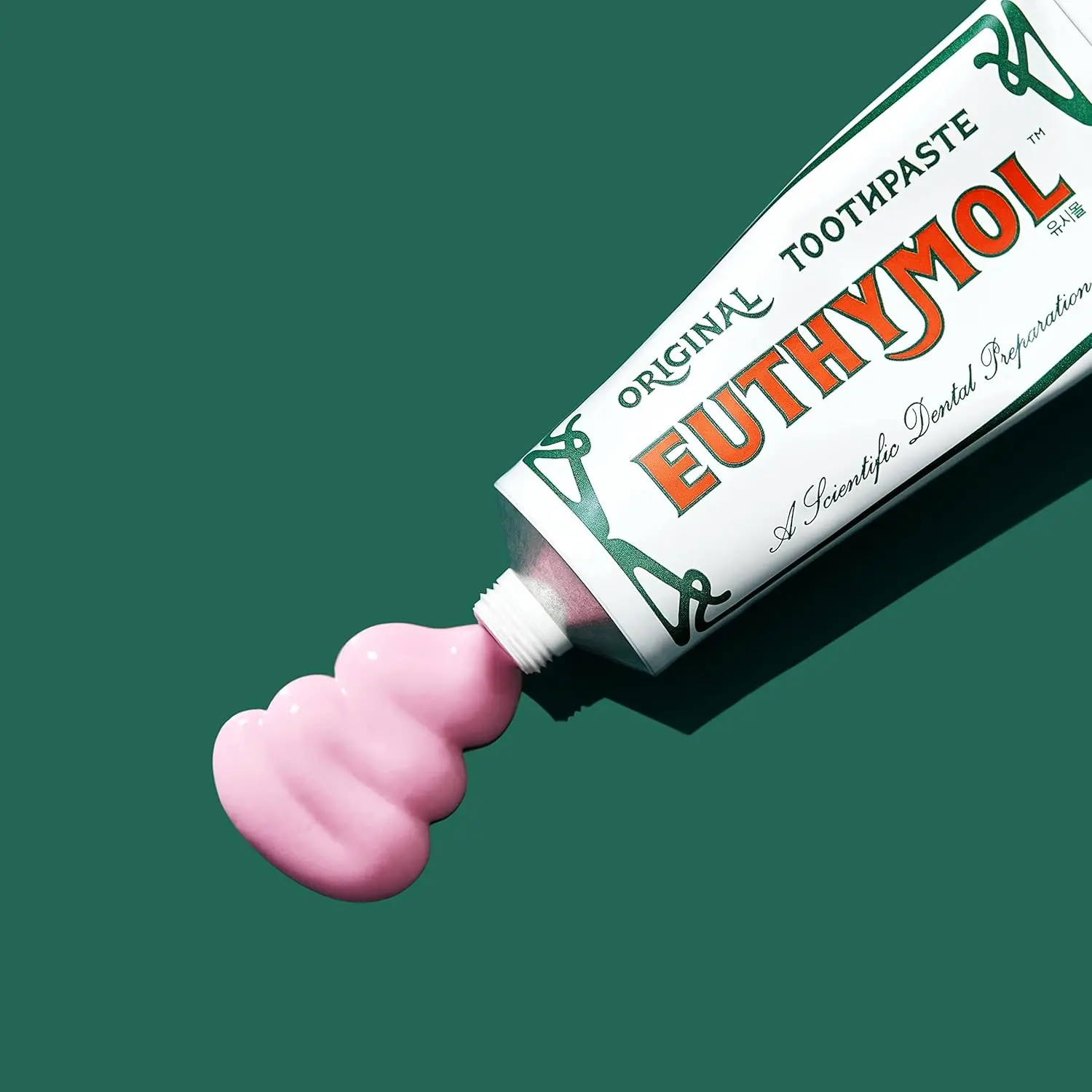 Two tubes of Euthymol Original Toothpaste, a fluoride-free, antibacterial toothpaste that protects against plaque and cavities for clean, healthy teeth and gums.