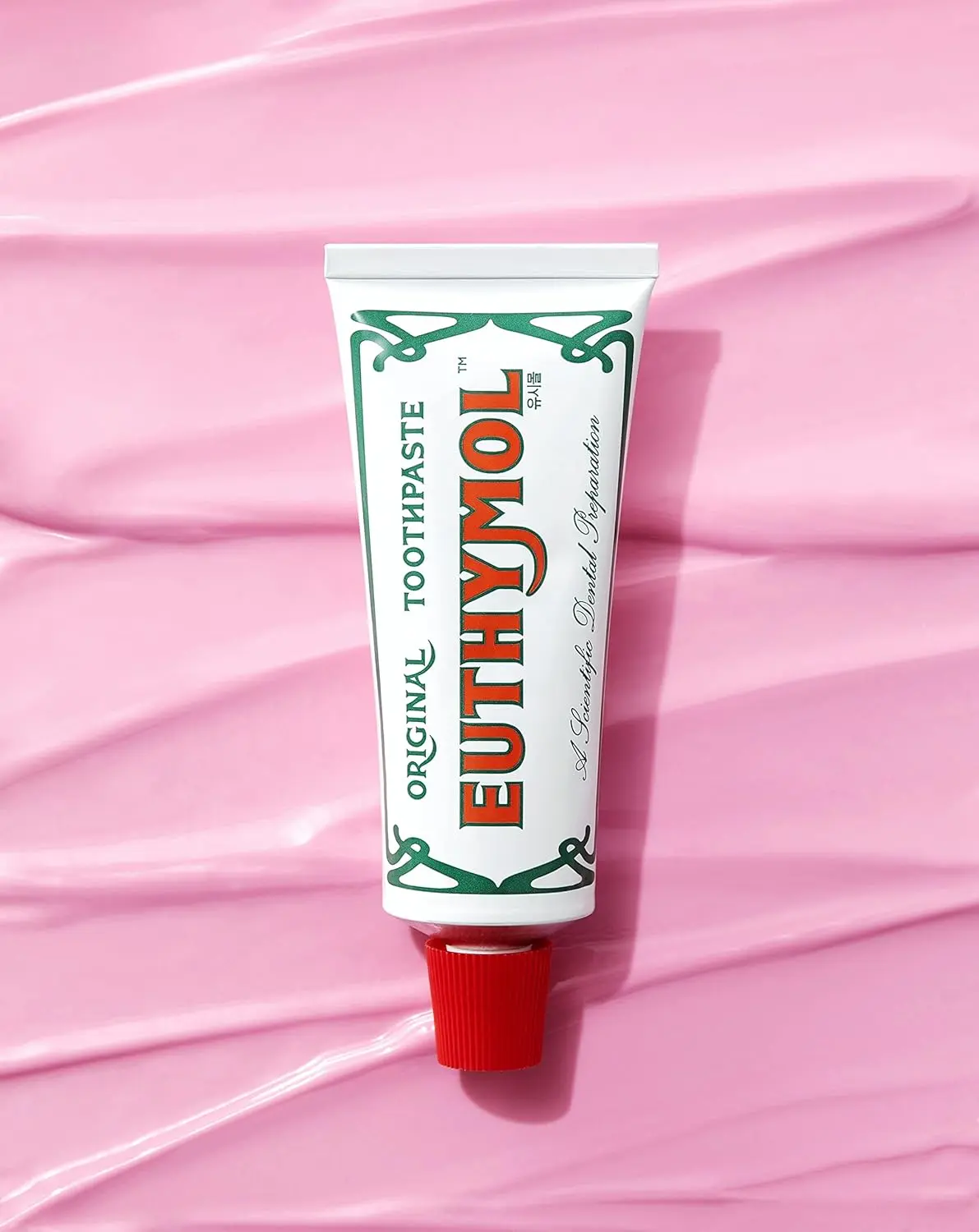 Two tubes of Euthymol Original Toothpaste, a fluoride-free, antibacterial toothpaste that protects against plaque and cavities for clean, healthy teeth and gums.