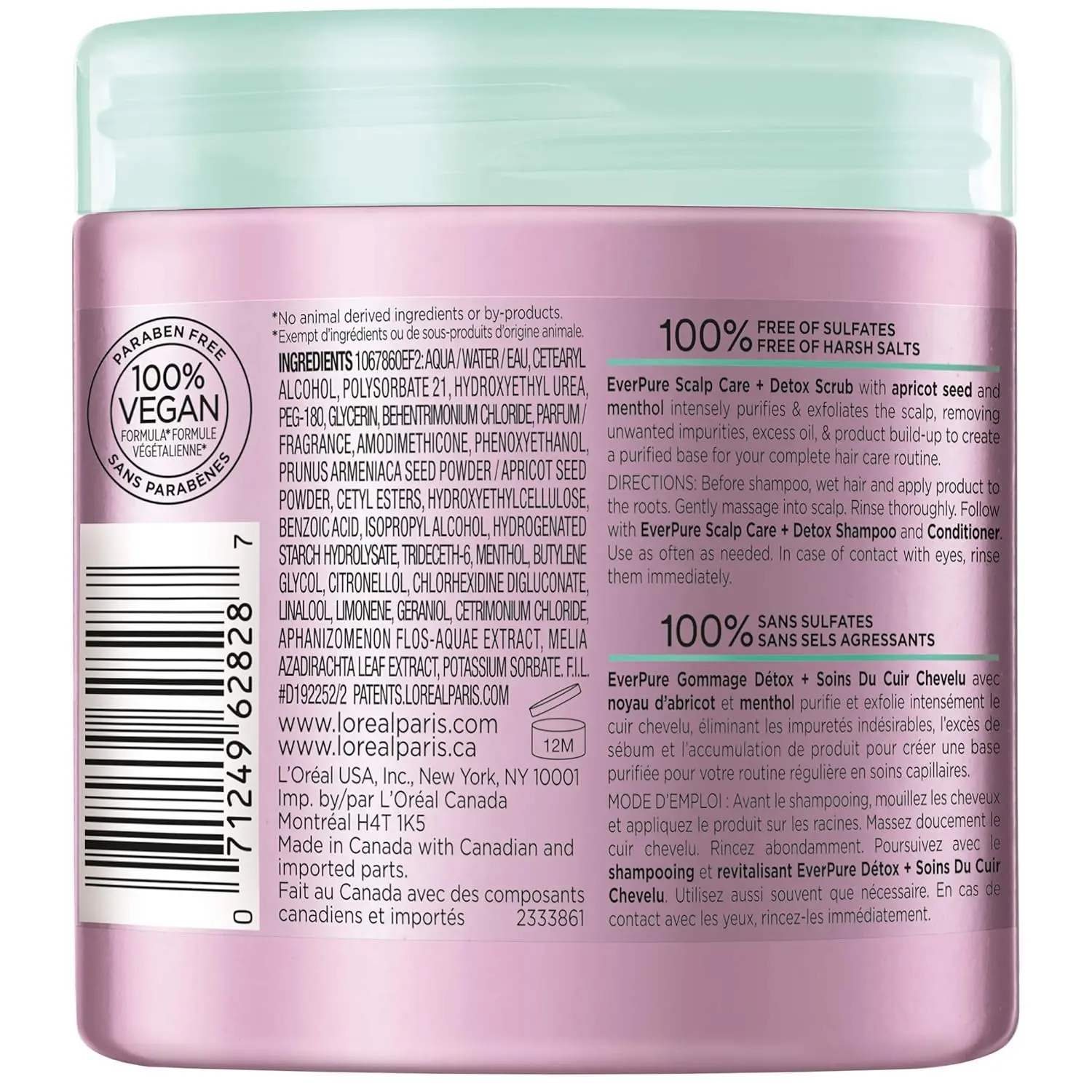 L'Oreal EverPure scalp care detox scrub with apricot seed exfoliates and removes impurities, excess oil, and product buildup for a refreshed, healthy scalp.