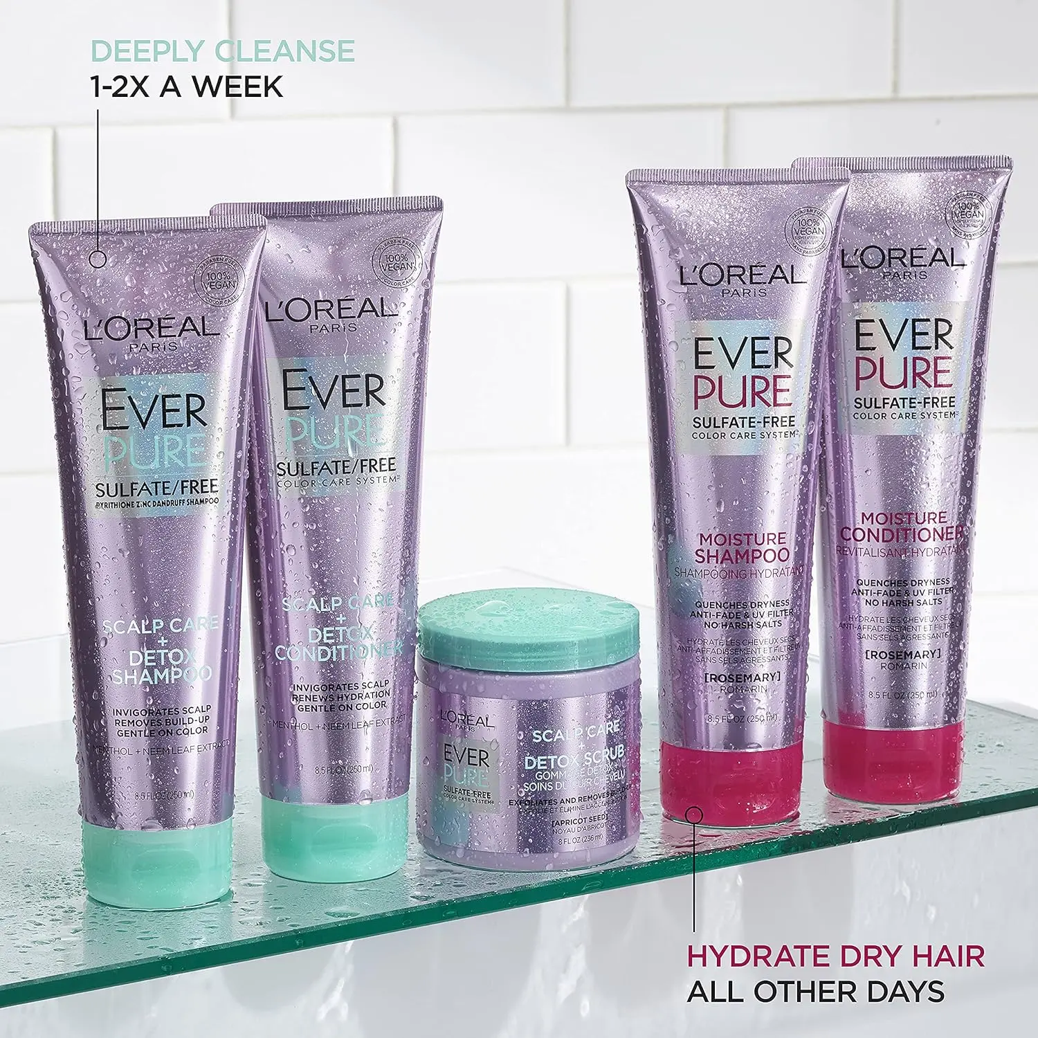 L'Oreal EverPure scalp care detox scrub with apricot seed exfoliates and removes impurities, excess oil, and product buildup for a refreshed, healthy scalp.