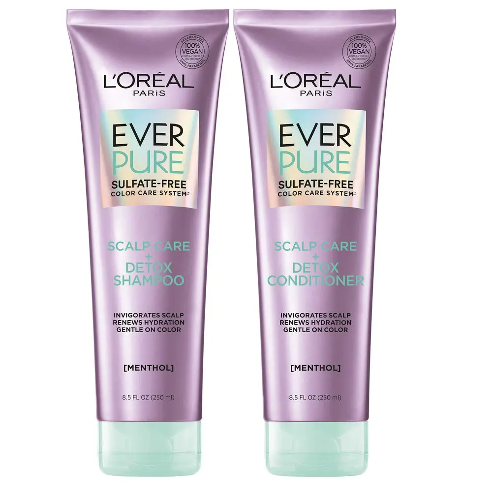 L'Oreal EverPure scalp care detox scrub with apricot seed exfoliates and removes impurities, excess oil, and product buildup for a refreshed, healthy scalp.