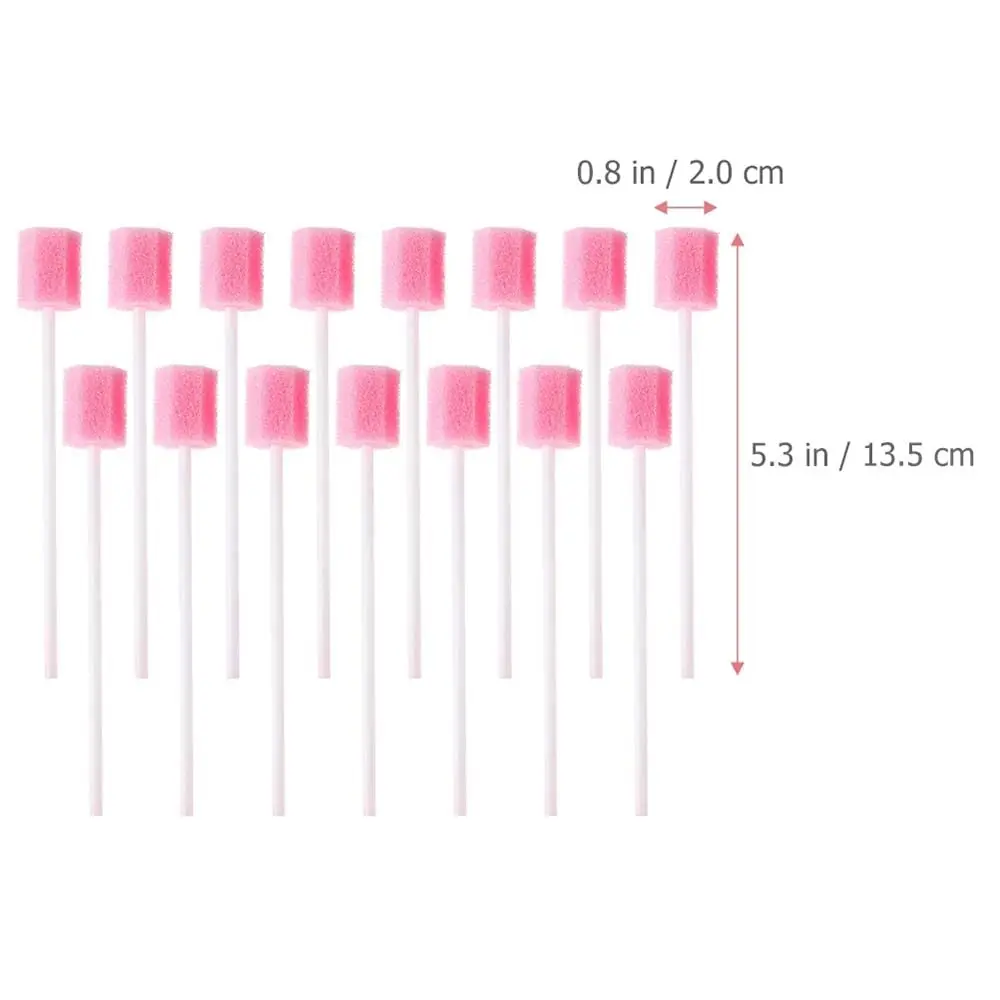 A pack of 100 sterile, unflavored Excefore disposable mouth swabs with plastic handles for gentle oral cleaning.