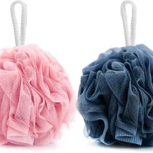 Double-sided exfoliating bath mitts in assorted vibrant colors gently remove dead skin cells and improve circulation for both men and women.