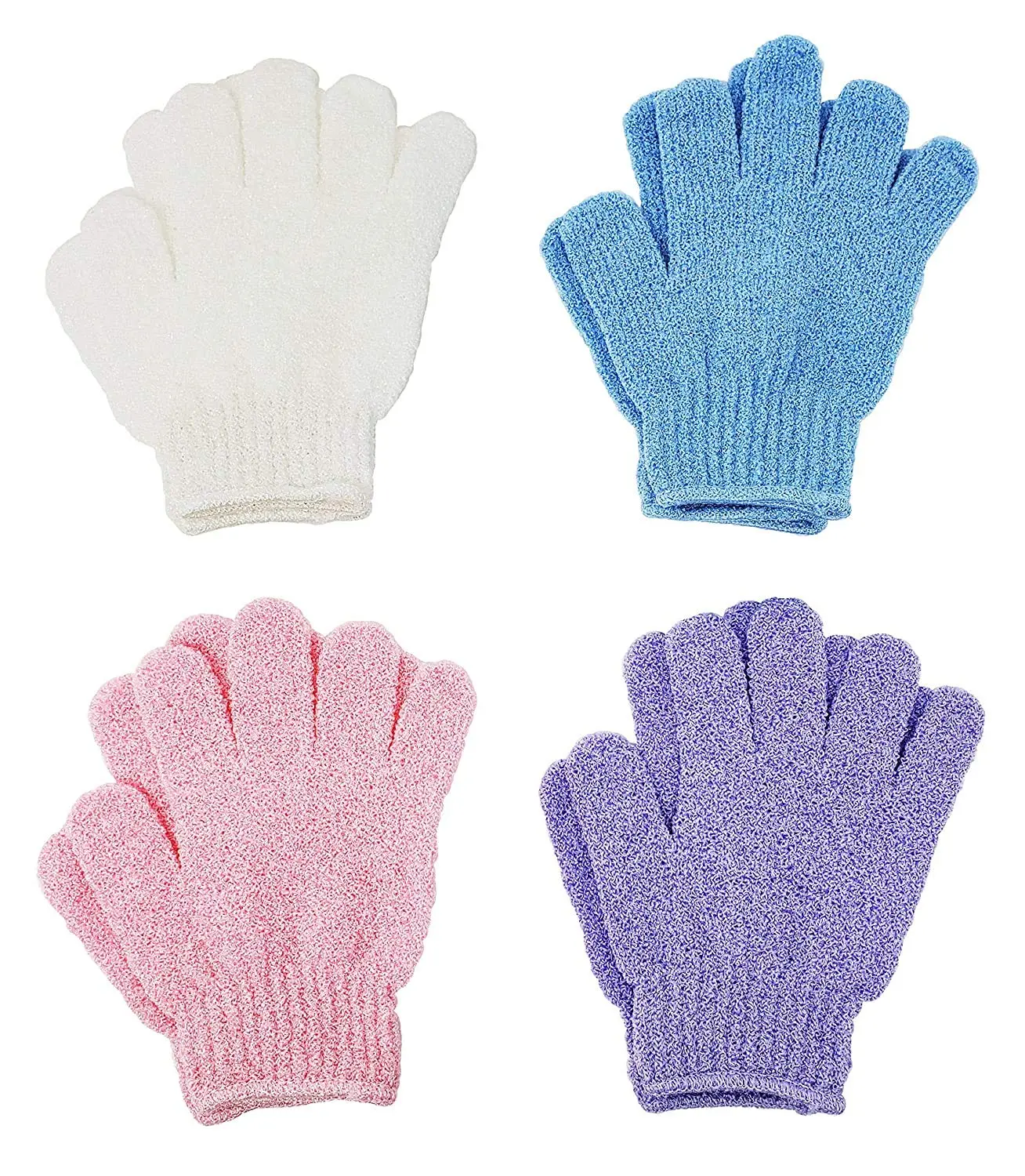 These four pairs of premium exfoliating gloves for shower and spa use help to keep skin silky smooth, remove dead skin cells, and reduce the appearance of cellulite.