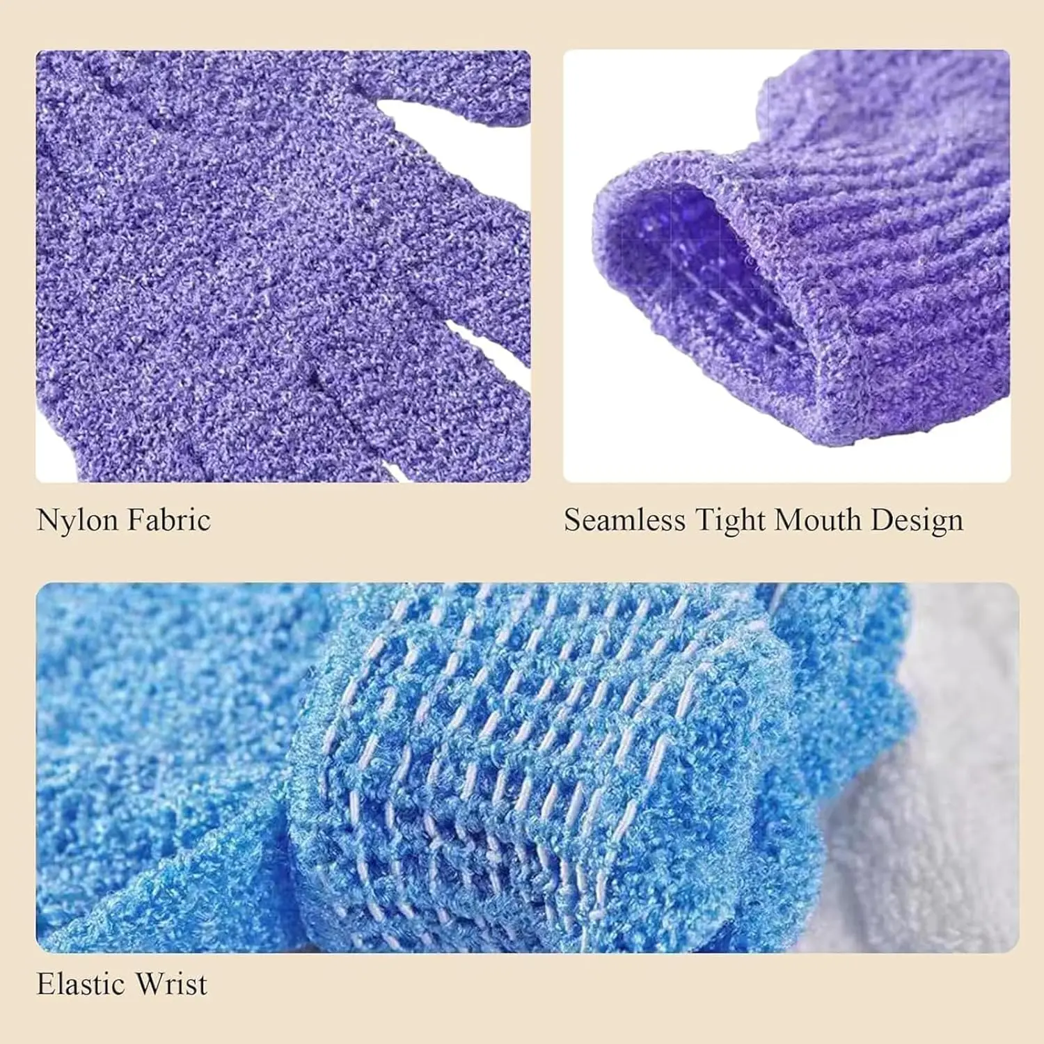 Pink and blue exfoliating bath gloves and sponges for deep cleansing and removing dead skin are displayed in this product image.