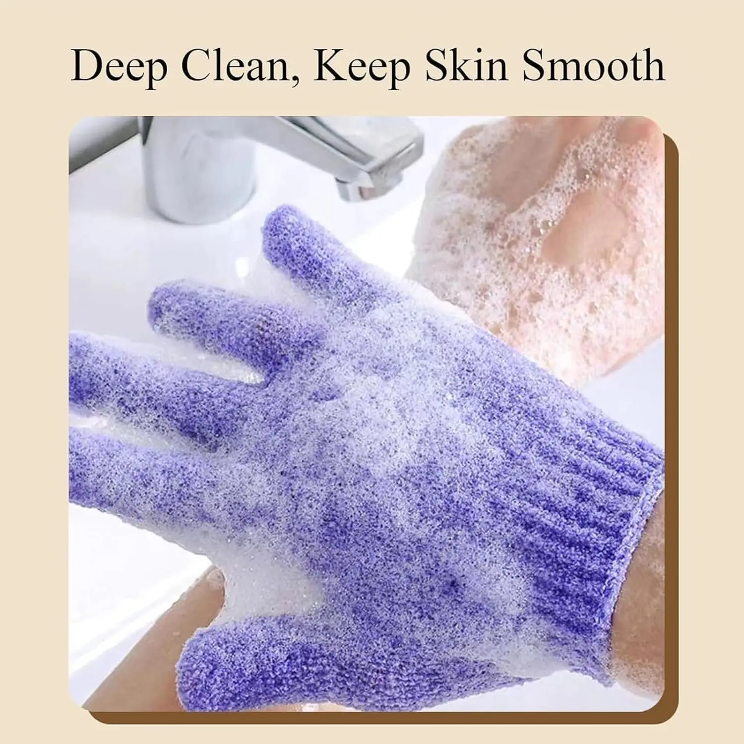 Pink and blue exfoliating bath gloves and sponges for deep cleansing and removing dead skin are displayed in this product image.