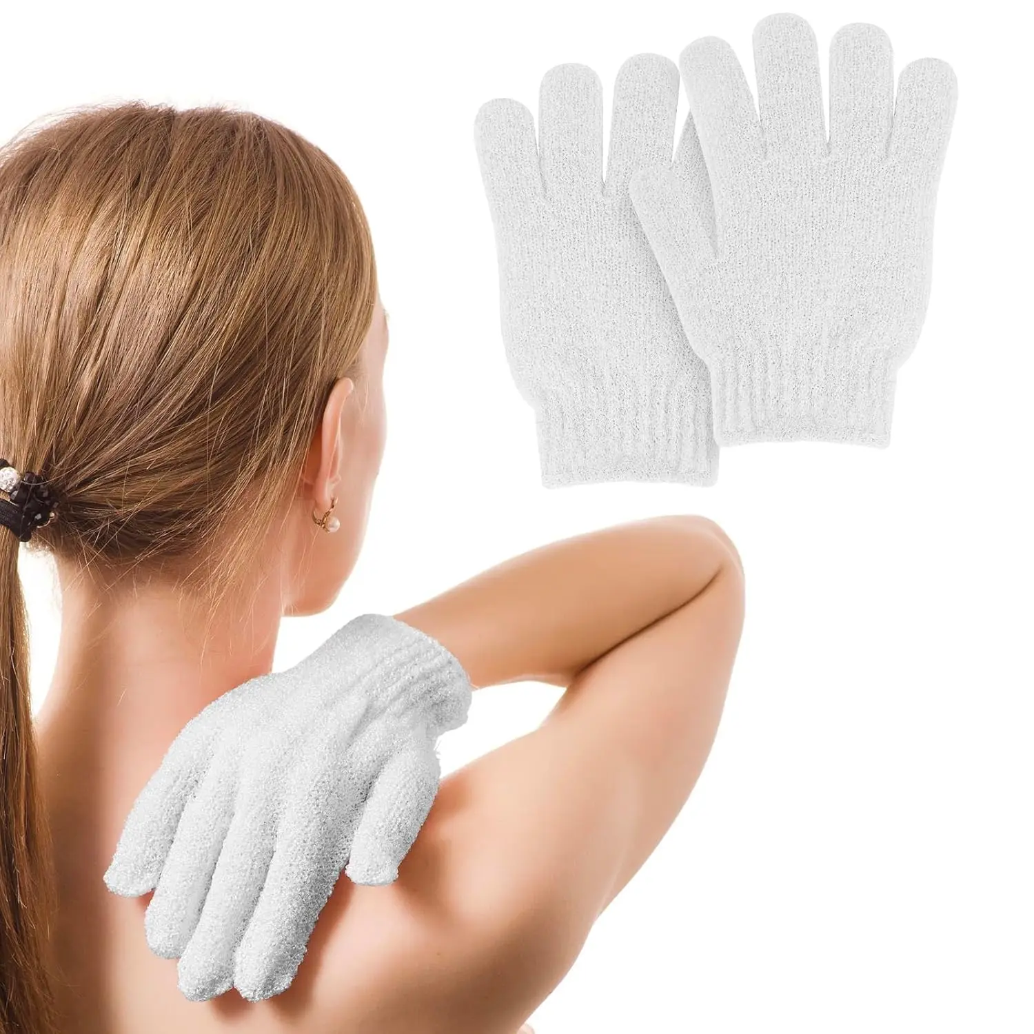 Pink and blue exfoliating bath gloves and sponges for deep cleansing and removing dead skin are displayed in this product image.