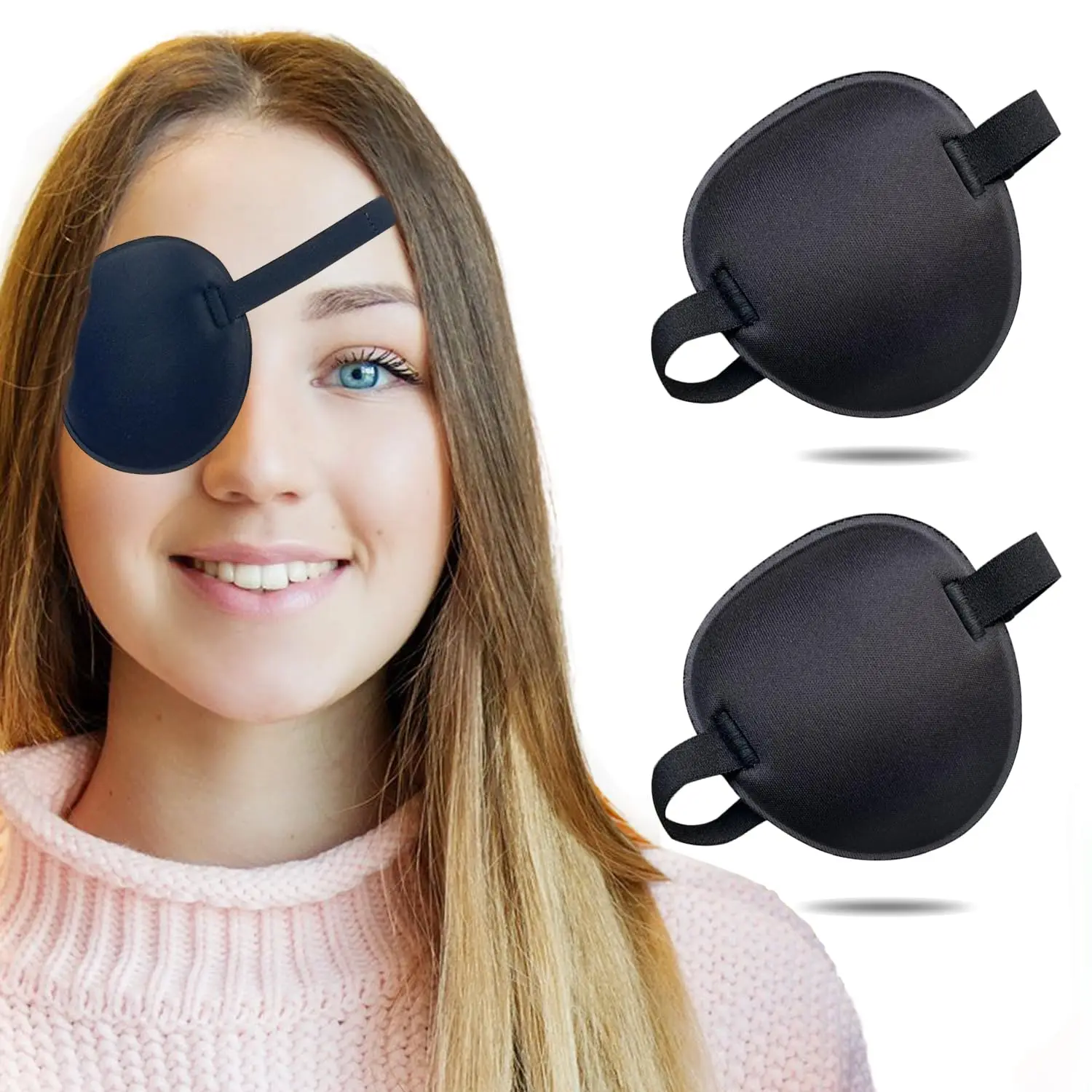 This black adjustable medical eye patch is designed for amblyopia and lazy eye treatment and can be used on either the left or right eye.