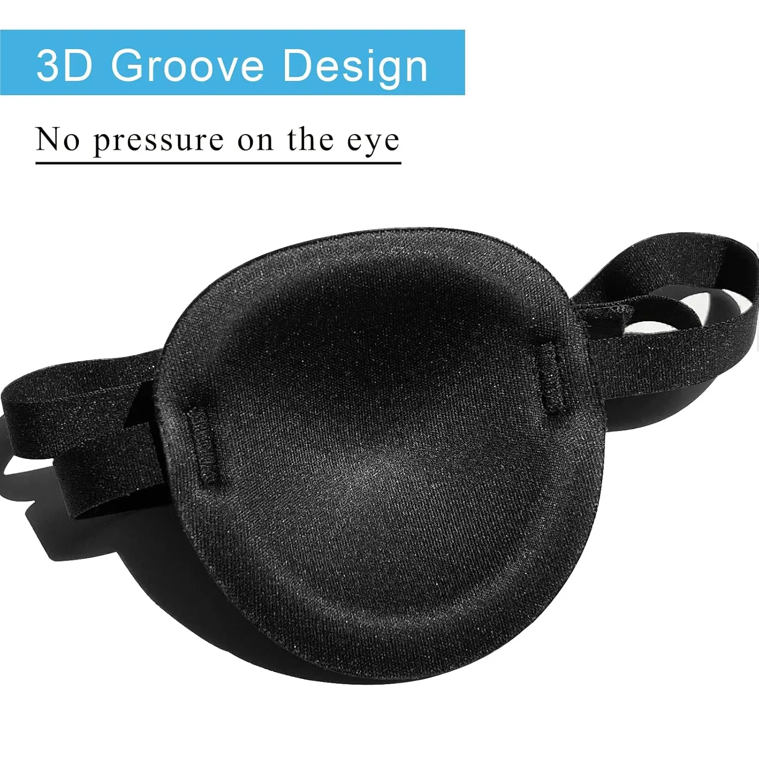 This black adjustable medical eye patch is designed for amblyopia and lazy eye treatment and can be used on either the left or right eye.