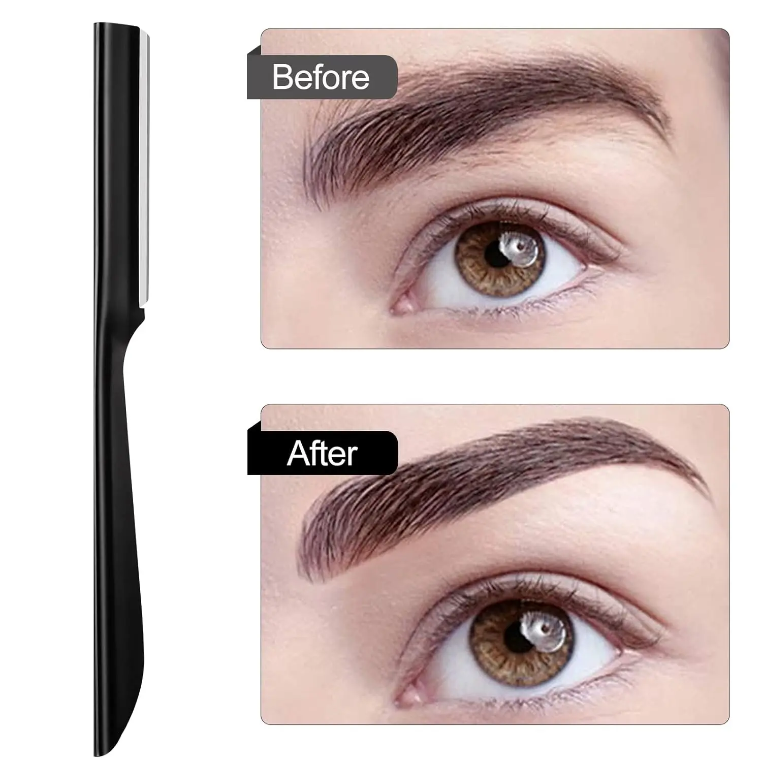 This image showcases a set of 10 eyebrow razors, a dermaplaning tool for women designed to gently remove peach fuzz and exfoliate the face, leaving skin smooth.
