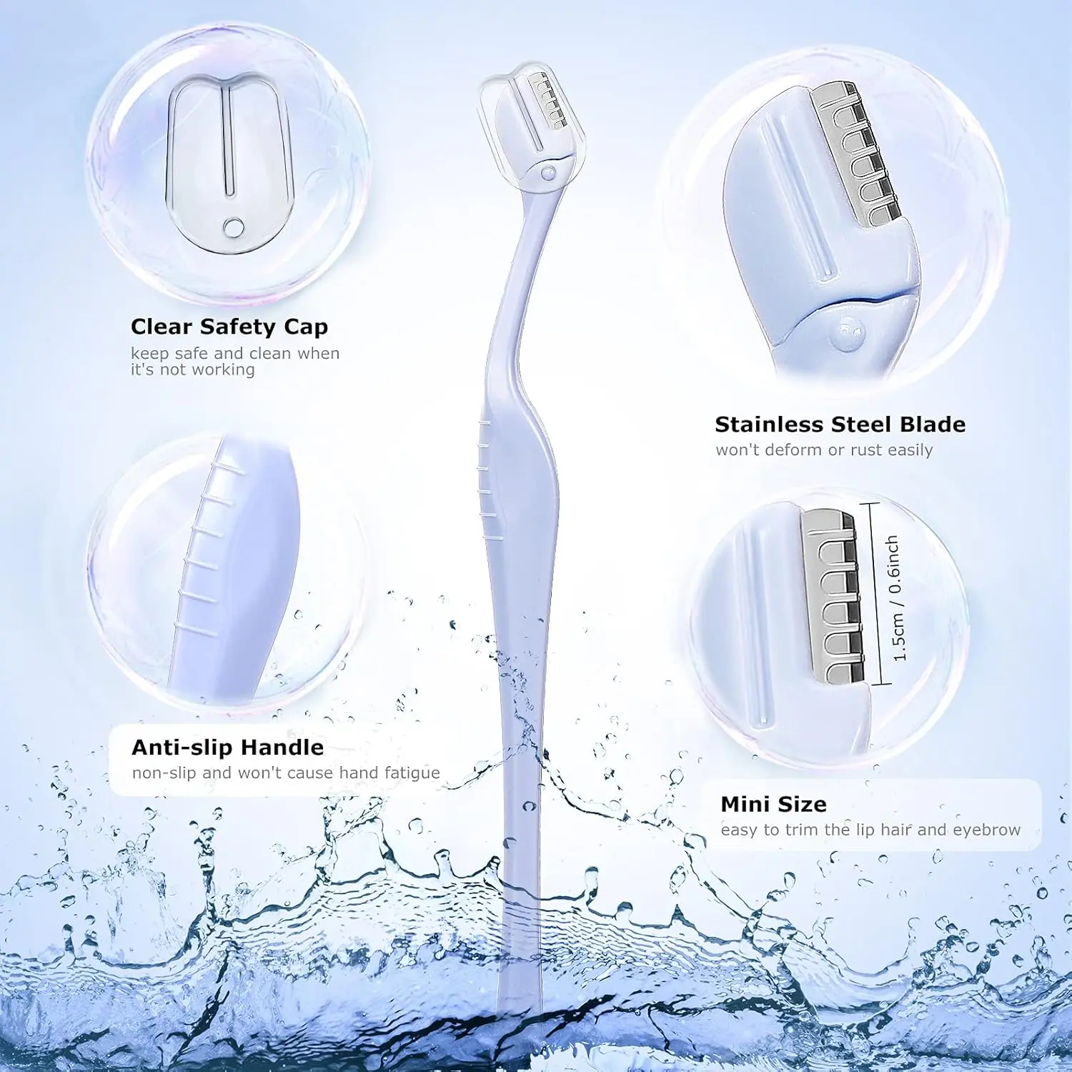 This 6-pack of Honoson eyebrow razors in blue, violet, and white, are designed with a precision cover for safe and easy facial hair removal, including eyebrows and upper lip.