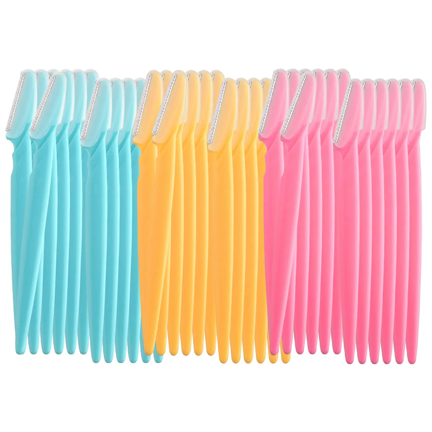 This set contains 39 eyebrow razors for shaping and removing unwanted facial hair, featuring stainless steel blades, safety nets, and curved handles for easy and pain-free use by both women and men.