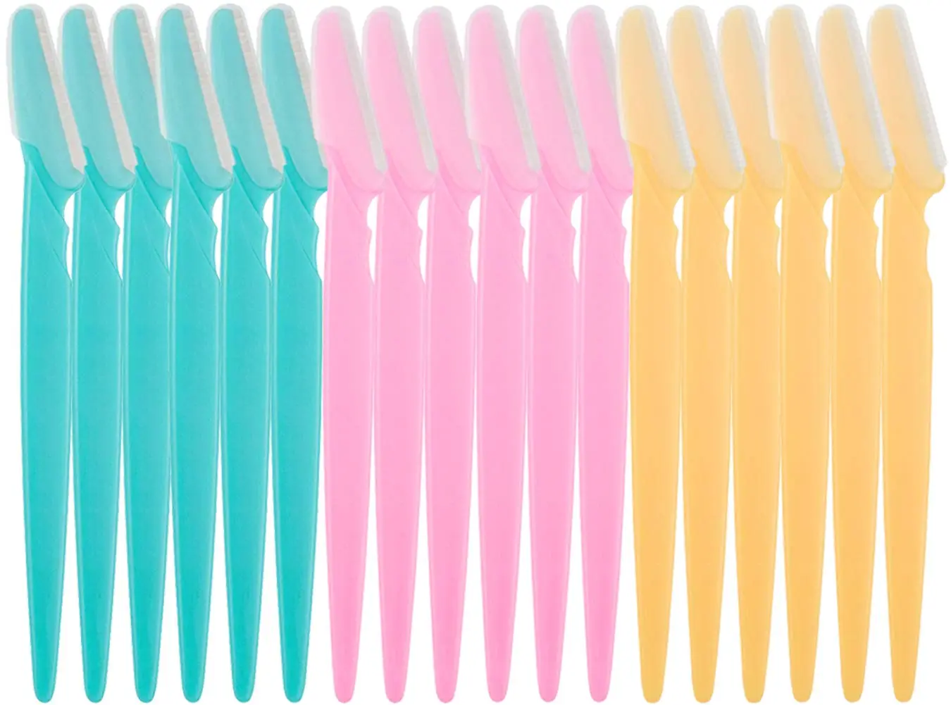 This set of 18 eyebrow razors in blue, pink, and yellow provides a safe and effective way to remove facial hair, shape eyebrows, exfoliate skin, and perform dermaplaning at home.