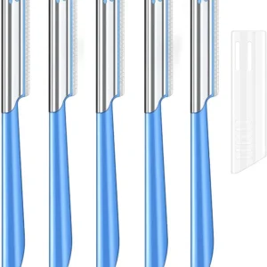 Steel eyebrow razors and dermaplaning tool for shaping eyebrows and removing unwanted facial hair on women and men.