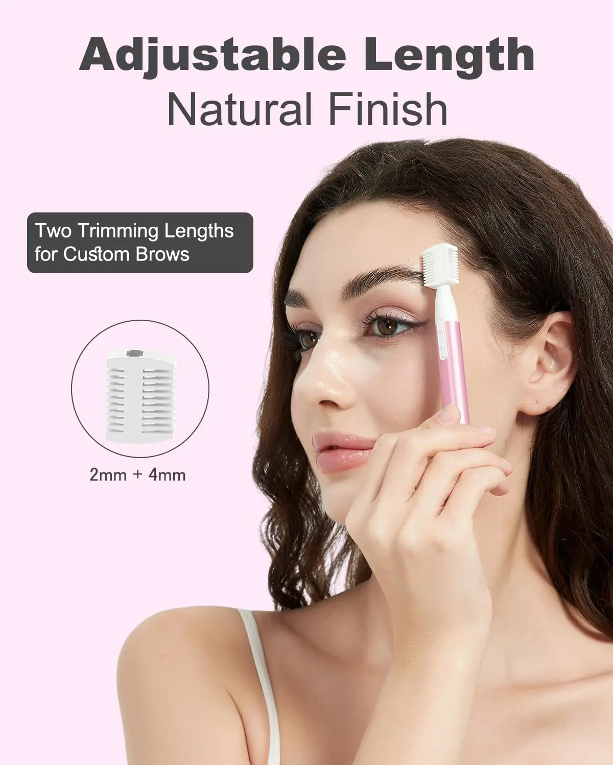 This sleek pen-sized eyebrow and facial hair trimmer offers precise detailing and effortless hair removal for women, powered by a single AAA battery.