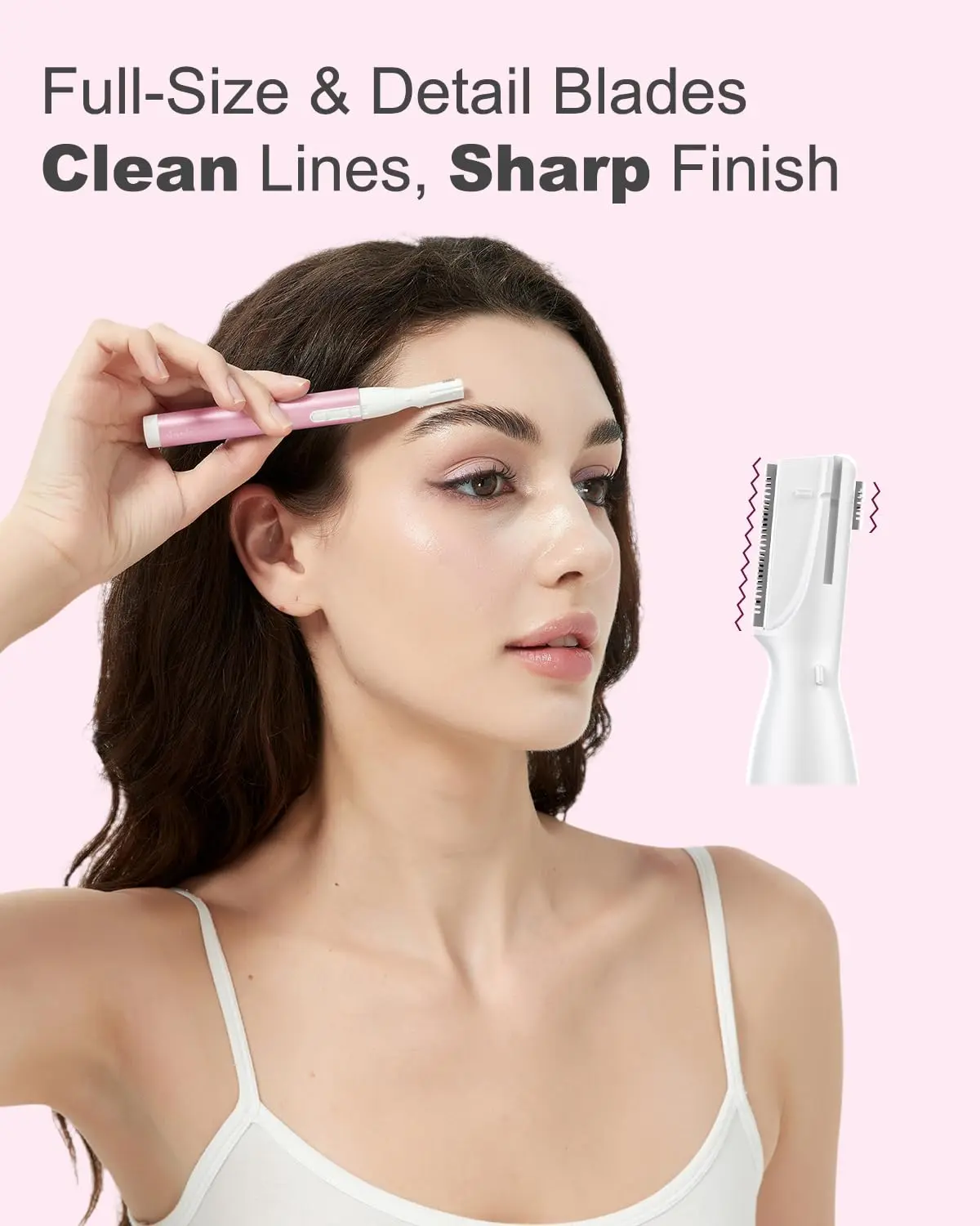 This sleek pen-sized eyebrow and facial hair trimmer offers precise detailing and effortless hair removal for women, powered by a single AAA battery.