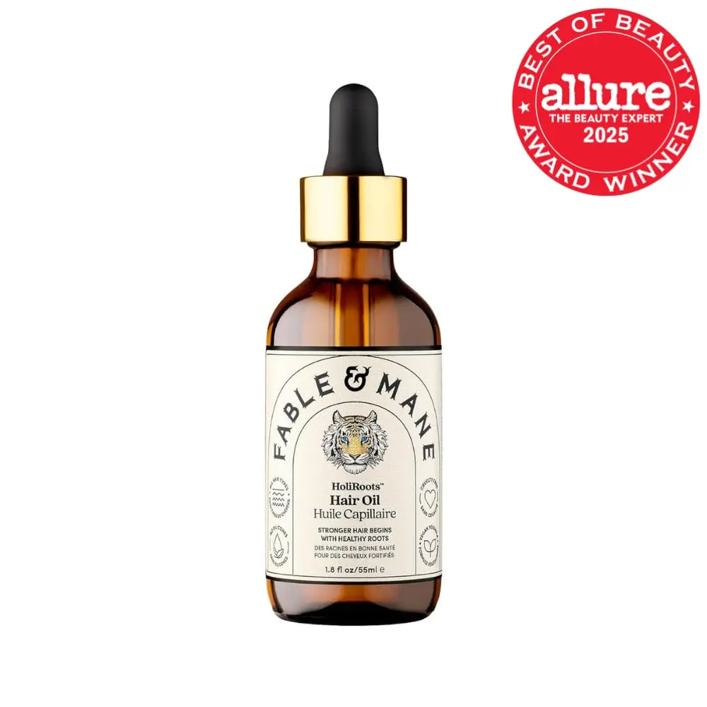 Fable and Mane HoliRoots hair oil for strengthening and treating dry, damaged hair and promoting growth.