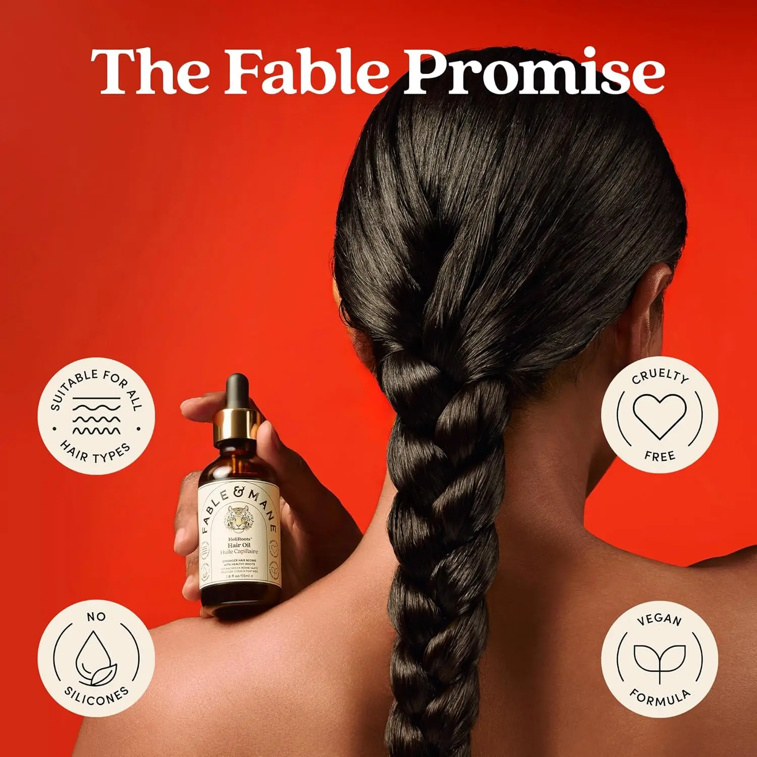 Fable and Mane HoliRoots hair oil for strengthening and treating dry, damaged hair and promoting growth.