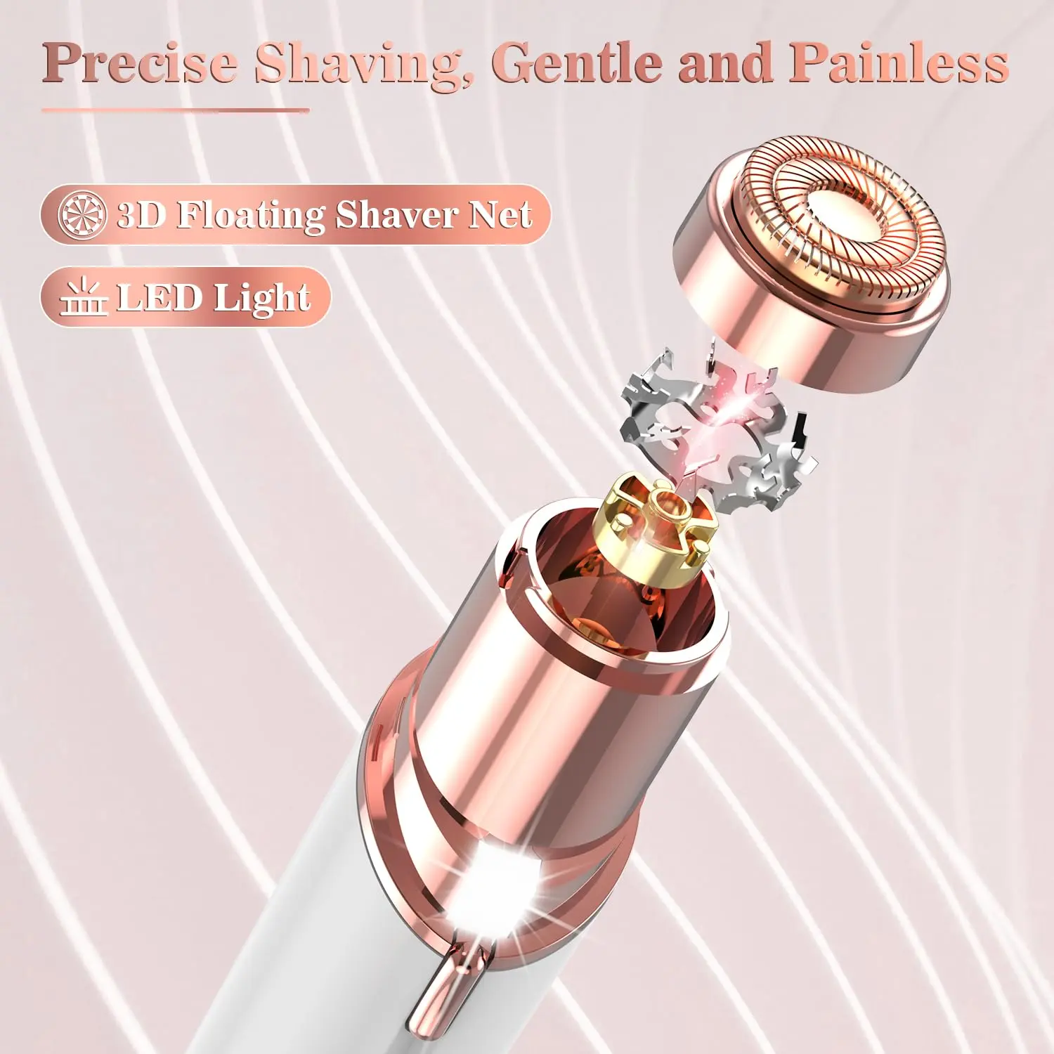 This is a rechargeable facial hair remover for women designed to painlessly remove peach fuzz and upper lip hair, leaving skin smooth.