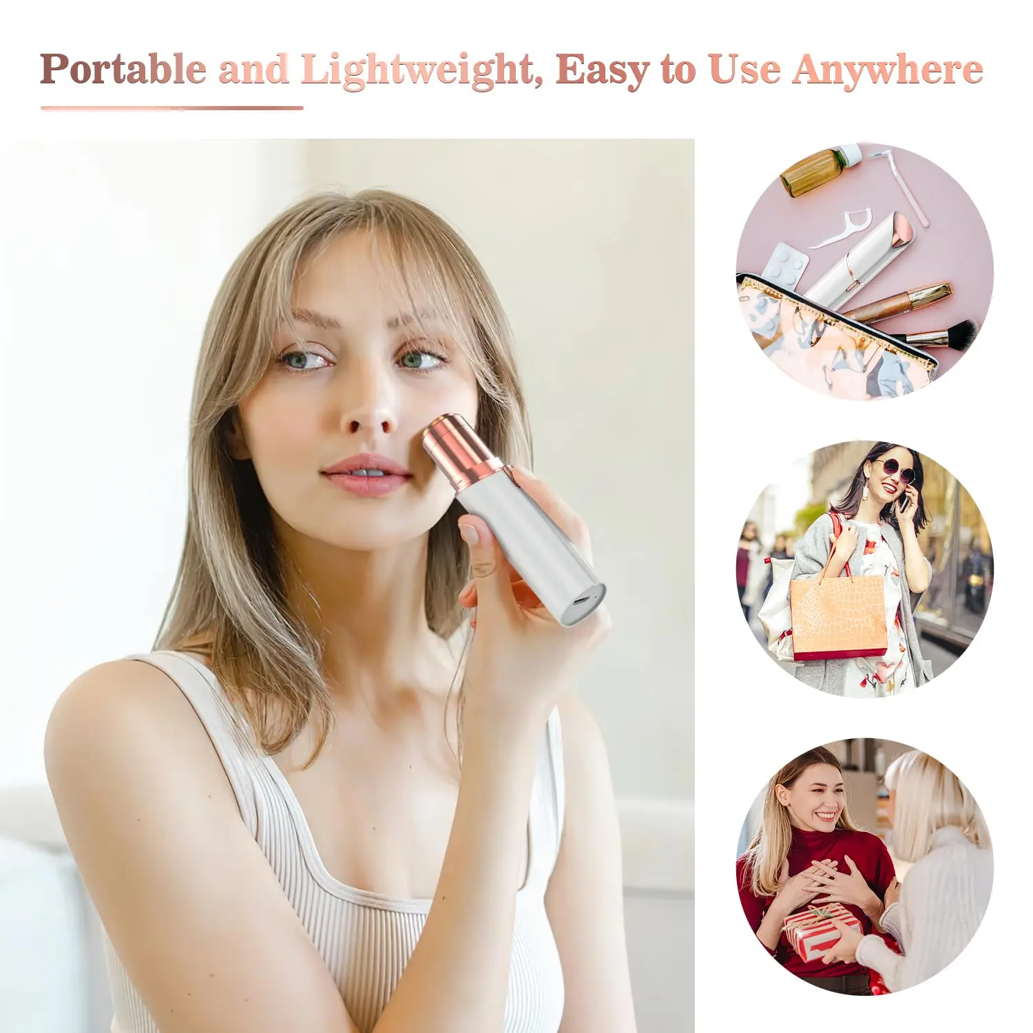 This is a rechargeable facial hair remover for women designed to painlessly remove peach fuzz and upper lip hair, leaving skin smooth.