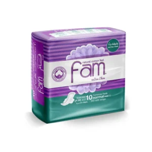 Fam Natural Cotton Feel sanitary pads are extra thin with wings, providing high absorbency and a soft, irritation-free top sheet for comfortable, leak-proof protection all day long.