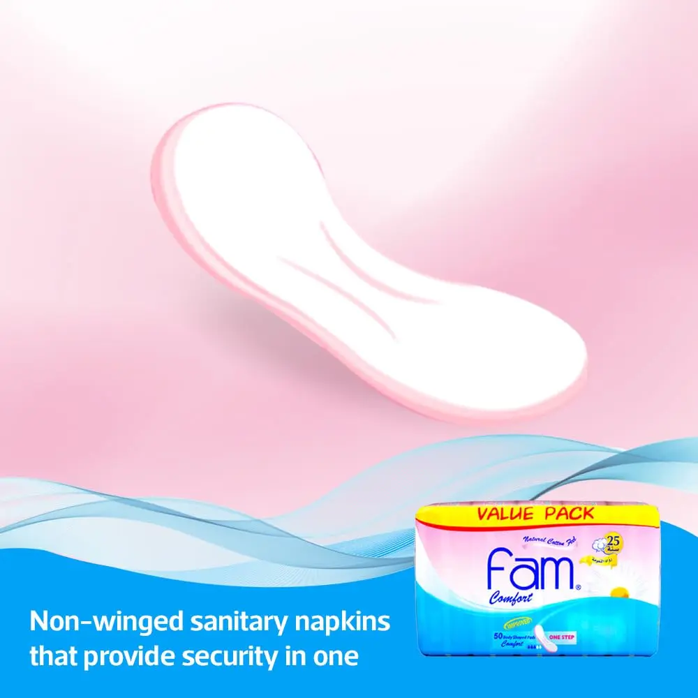 Fam One Step maxi thick super sanitary pads with a natural cotton feel, high absorbency, and soft top sheet to protect against irritation.