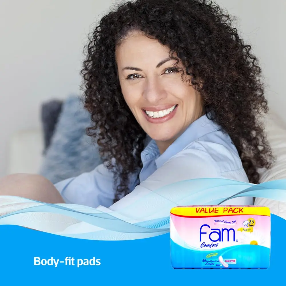 Fam One Step maxi thick super sanitary pads with a natural cotton feel, high absorbency, and soft top sheet to protect against irritation.