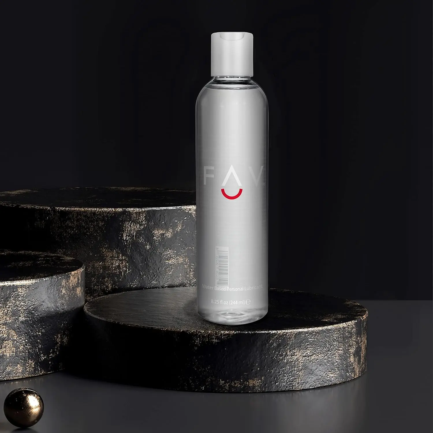 A bottle of FAV Water Based Lubricant, hygienically packaged and formulated with care, to enhance pleasure.