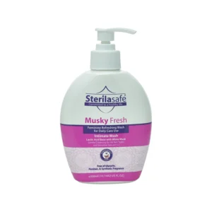 Sterilasafe musky fresh feminine wash offers pH balanced, gentle cleansing and long lasting protection for women's intimate health.