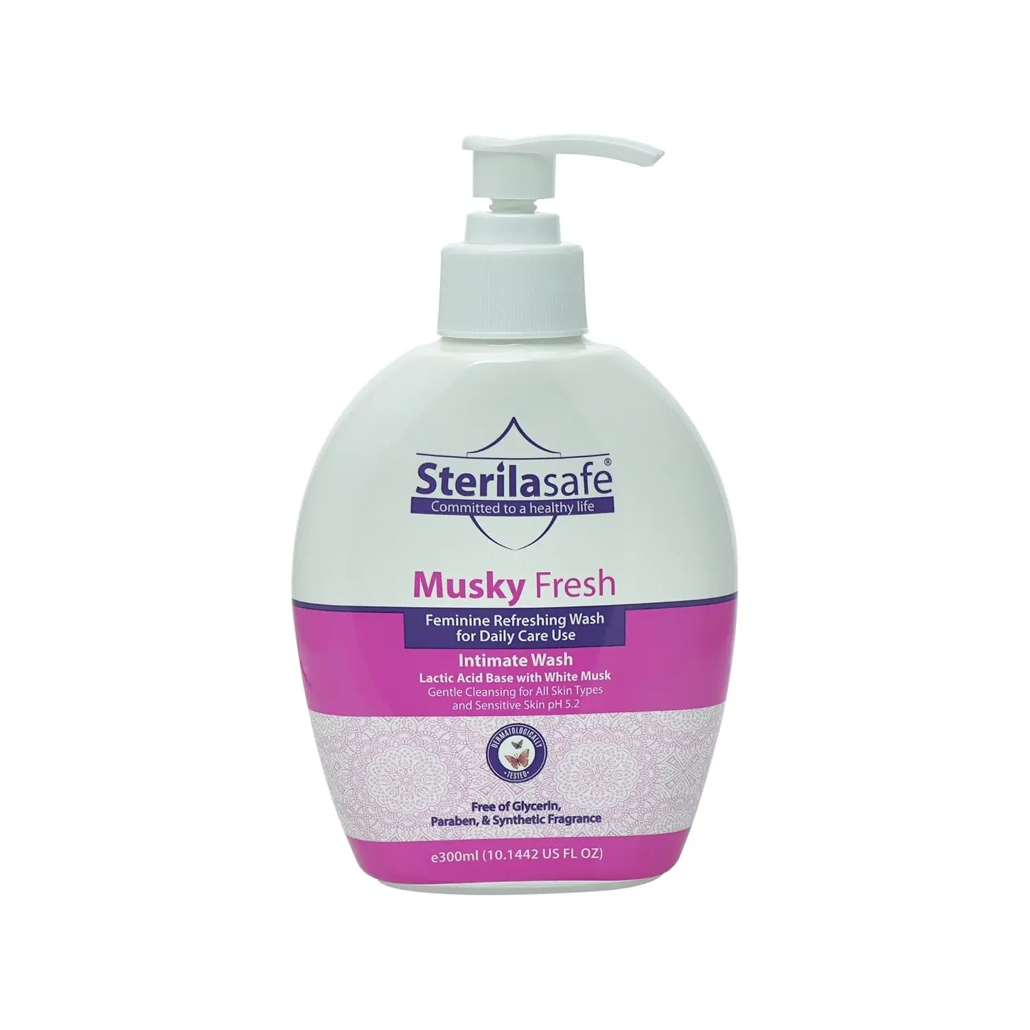 Sterilasafe musky fresh feminine wash offers pH balanced, gentle cleansing and long lasting protection for women's intimate health.